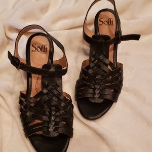 Sofft Black Wedge leather sandals,  size 8.5